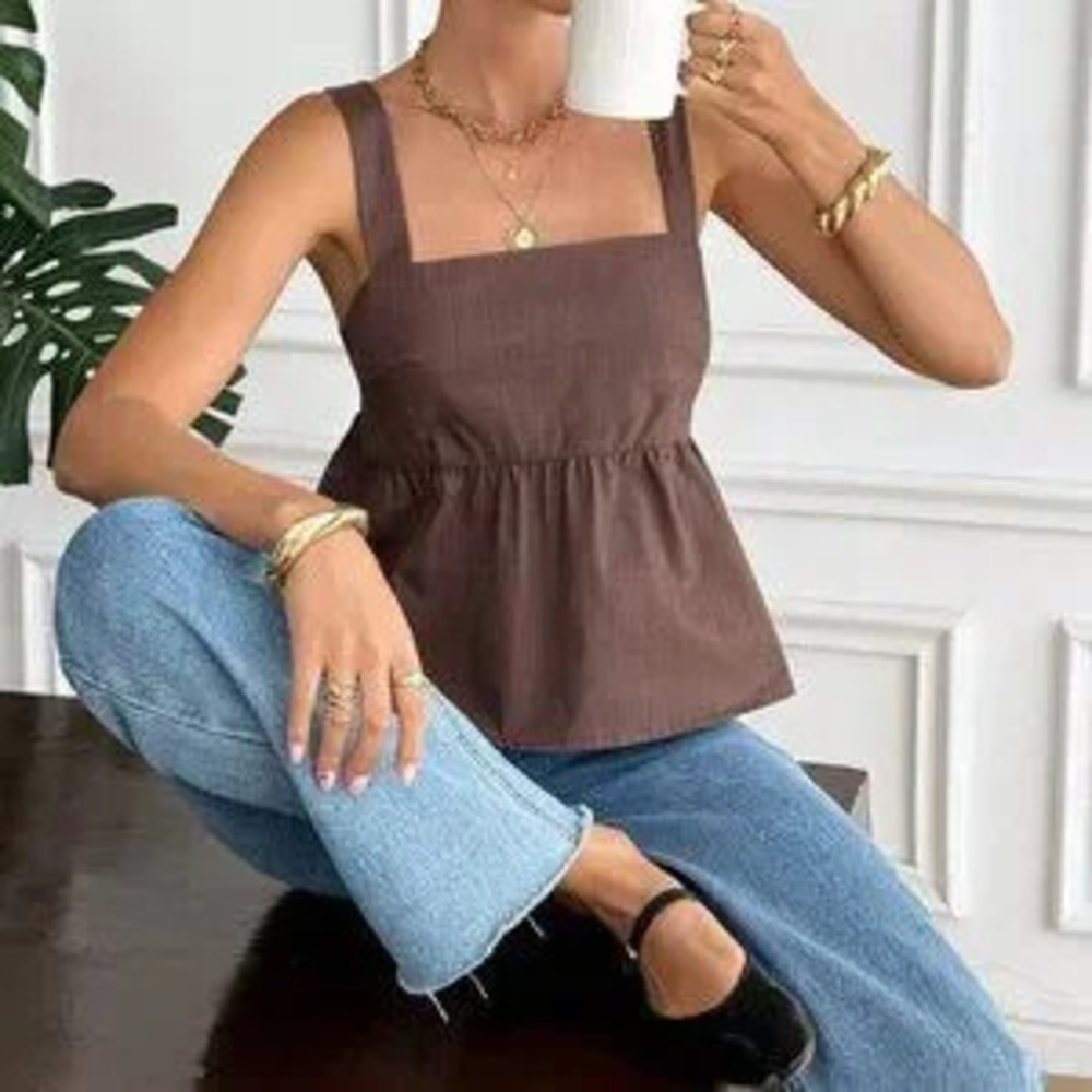 Brown Casual Women's Backless Top with Bow Tie